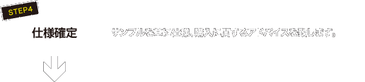 STEP4 仕様確定 サンプルを基に仕様、購入に関するアドバイスを致します。